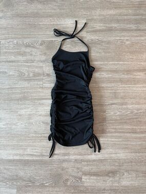 SHEIN Black Ruched Halter-Style Bodycon Dress, XS